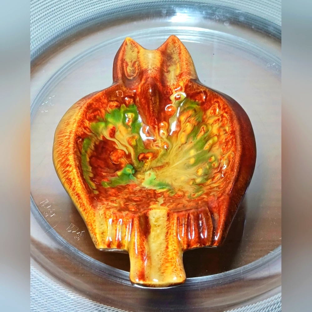 Vintage Dryden Pottery Owl Crystalline Drip Tray/Trinket Dish